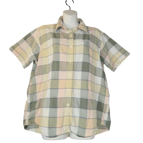 Krazy Kat Womens Large Button Up Top Checked Plaid Green Pocket Outdoors Casual - Picture 1 of 10